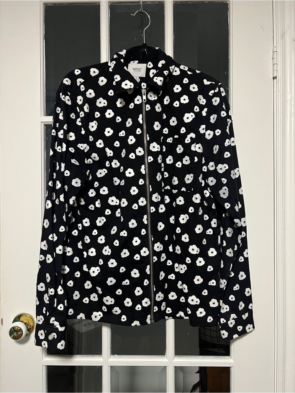 Wesc Black and White Floral Zip Bomber Jacket
